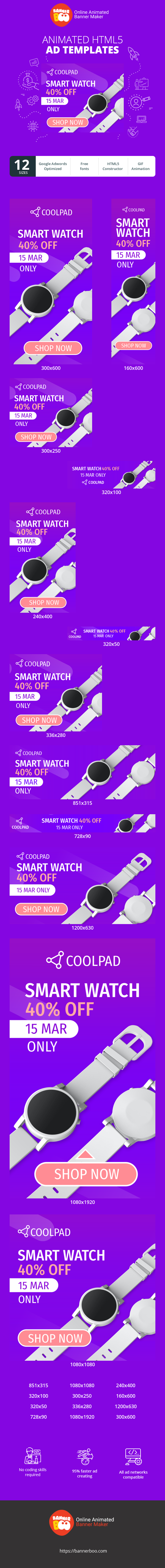 Banner ad template — Smart Watch — 40% Off 15 Mar Only