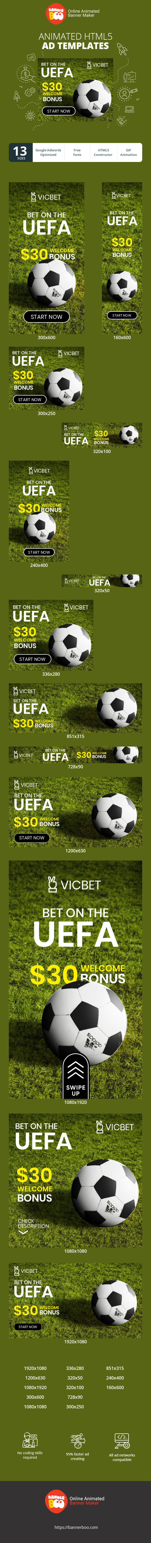 Szablon reklamy banerowej — Setze auf die UEFA – 30 $ Willkommensbonus