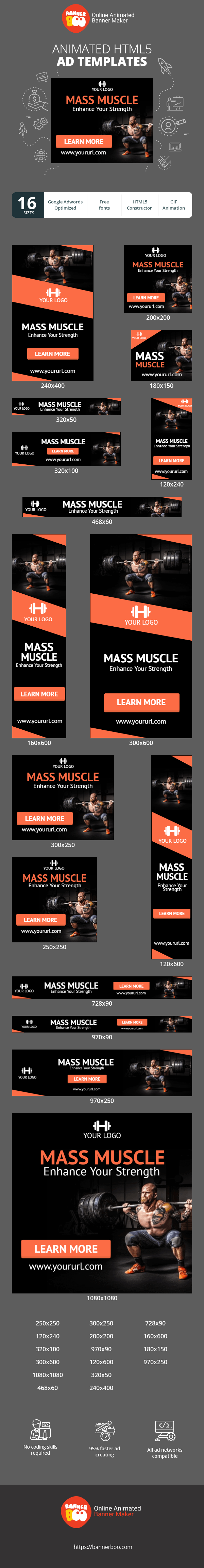 Шаблон рекламного банера — Mass Muscle — Підвищуйте свою силу!