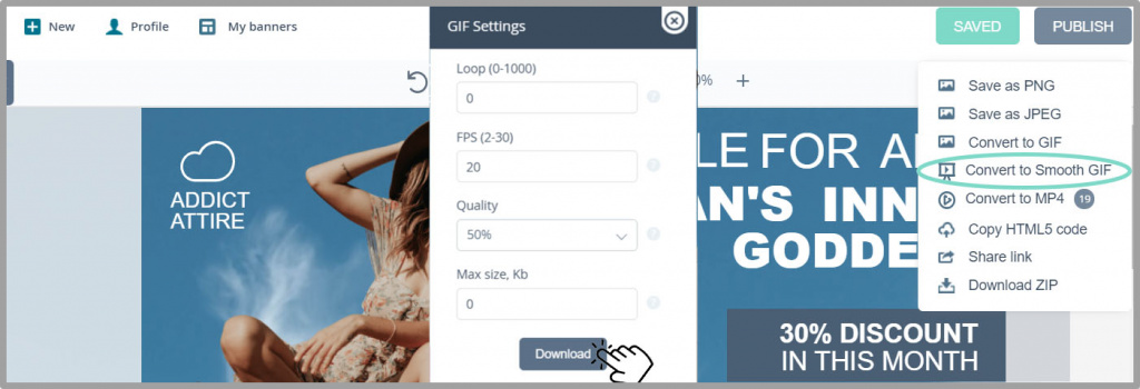 Zapisz gotowy animowany baner GIF