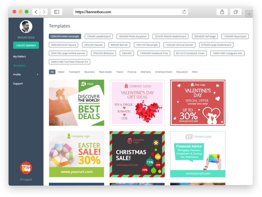 BannerBoo Workspace Banner Templates Page BannerBoo Workspace Banner Templates Page